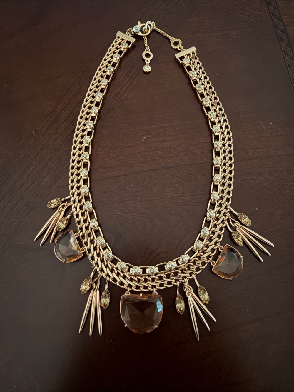 Vintage Henri Bendel Rose Gold Necklace, Peach Swarovski Stones